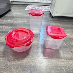 Lock & Lock set‎ of 3 Storage Containers Red Lids